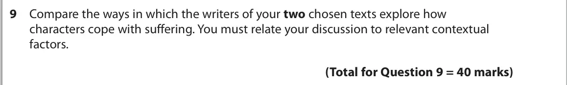 June 2022 Paper 2, question 9: Compare the ways in which the writers of your two chosen texts explore how characters cope with suffering. You must relate your discussion to relevant contextua