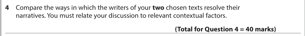 June 2023 Paper 2, question 4: Compare the ways in which the writers of your two chosen texts resolve their narratives. You must relate your discussion to relevant contextual factors.
