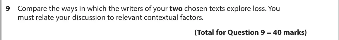 June 2023 Paper 2, question 9: Compare the ways in which the writers of your two chosen texts explore loss. You must relate your discussion to relevant contextual factors.