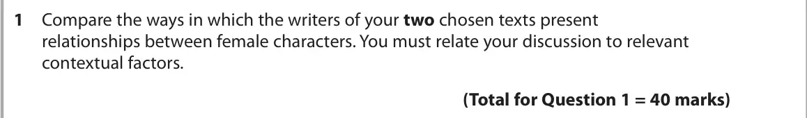 June 2024 Paper 2, question 1: Compare the ways in which the writers of your two chosen texts present relationships between female characters. You must relate your discussion to relevant cont