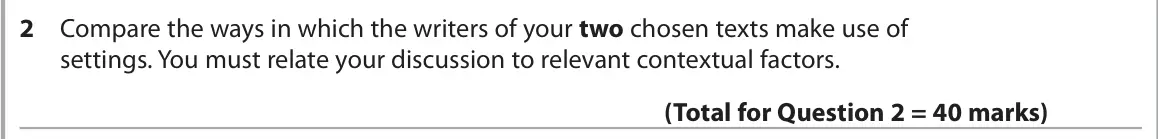 June 2024 Paper 2, question 2: Compare the ways in which the writers of your two chosen texts make use of settings. You must relate your discussion to relevant contextual factors.