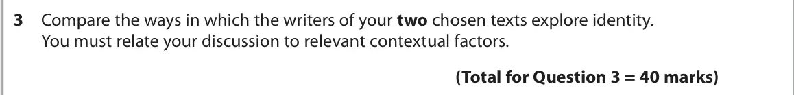 June 2024 Paper 2, question 3: Compare the ways in which the writers of your two chosen texts explore identity. You must relate your discussion to relevant contextual factors.