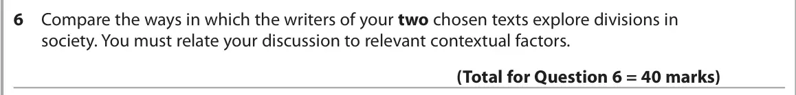 June 2024 Paper 2, question 6: Compare the ways in which the writers of your two chosen texts explore divisions in society. You must relate your discussion to relevant contextual factors.