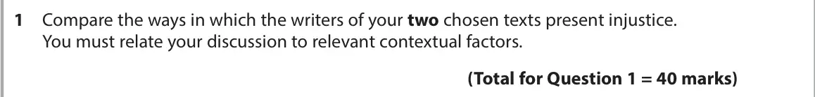 June 2025 Paper 2, question 1: Compare the ways in which the writers of your two chosen texts present injustice. You must relate your discussion to relevant contextual factors.