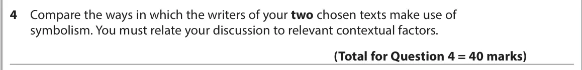 June 2025 Paper 2, question 4: Compare the ways in which the writers of your two chosen texts make use of symbolism. You must relate your discussion to relevant contextual factors.