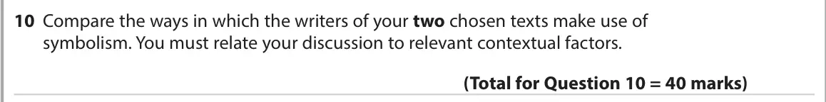 November 2021 Paper 2, question 10: Compare the ways in which the writers of your two chosen texts make use of symbolism. You must relate your discussion to relevant contextual factors.