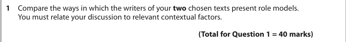 October 2020 Paper 2, question 1: Compare the ways in which the writers of your two chosen texts present role models. You must relate your discussion to relevant contextual factors.