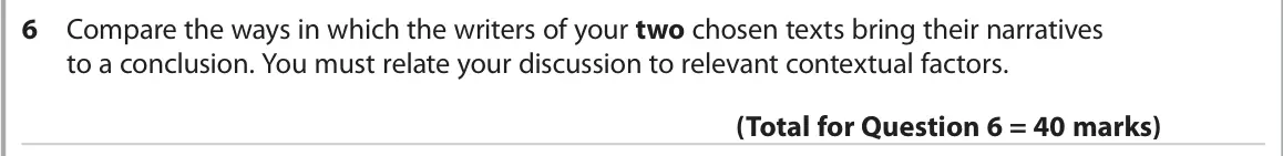 October 2020 Paper 2, question 6: Compare the ways in which the writers of your two chosen texts bring their narratives to a conclusion. You must relate your discussion to relevant contextual fa