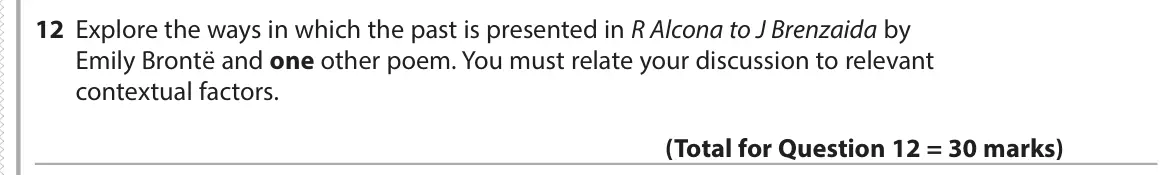 June 2017 Paper 3, question 12: Explore the ways in which the past is presented in R Alcona to J Brenzaida by Emily Brontё and one other poem. You must relate your discussion to relevant conte