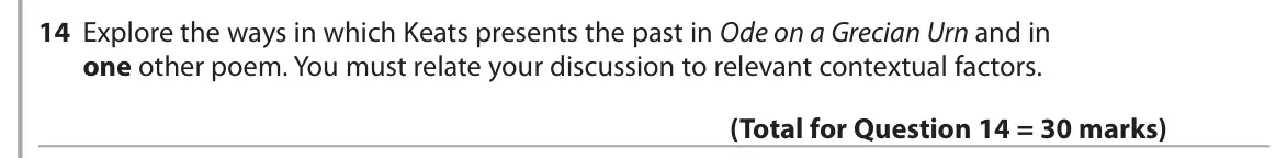 June 2018 Paper 3, question 14: Explore the ways in which Keats presents the past in Ode on a Grecian Urn and in one other poem. You must relate your discussion to relevant contextual factors.