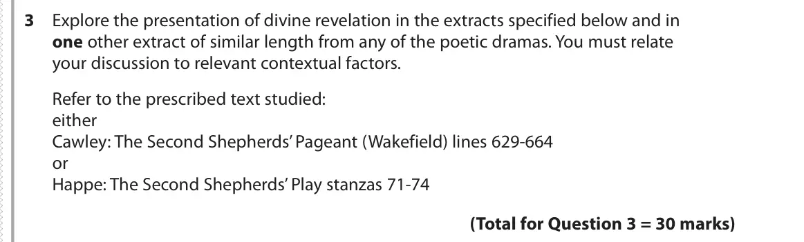 June 2019 Paper 3, question 3: Explore the presentation of divine revelation in the extracts specified below and in one other extract of similar length from any of the poetic dramas. You must