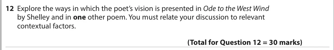 June 2022 Paper 3, question 12: Explore the ways in which the poet’s vision is presented in Ode to the West Wind by Shelley and in one other poem. You must relate your discussion to relevant c