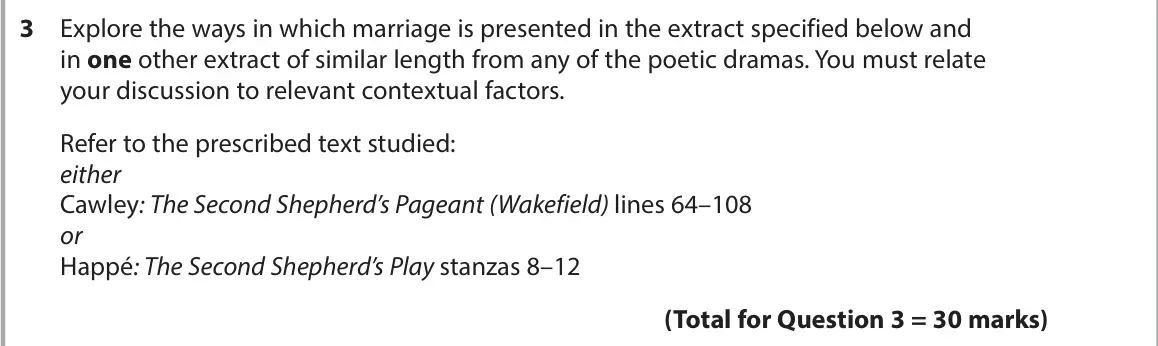 June 2023 Paper 3, question 3: Explore the ways in which marriage is presented in the extract specified below and in one other extract of similar length from any of the poetic dramas. You mus