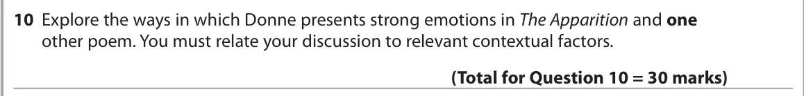 June 2024 Paper 3, question 10: Explore the ways in which Donne presents strong emotions in The Apparition and one other poem. You must relate your discussion to relevant contextual factors.