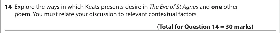 June 2024 Paper 3, question 14: Explore the ways in which Keats presents desire in The Eve of St Agnes and one other poem. You must relate your discussion to relevant contextual factors.