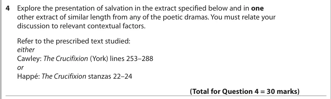 June 2025 Paper 3, question 4: Explore the presentation of salvation in the extract specified below and in one other extract of similar length from any of the poetic dramas. You must relate y
