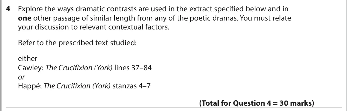 November 2021 Paper 3, question 4: Explore the ways dramatic contrasts are used in the extract specified below and in one other passage of similar length from any of the poetic dramas. You must r