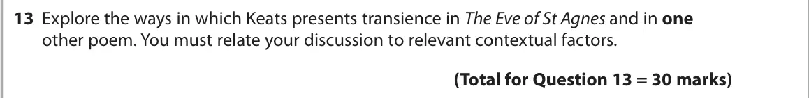 October 2020 Paper 3, question 13: Explore the ways in which Keats presents transience in The Eve of St Agnes and in one other poem. You must relate your discussion to relevant contextual factors
