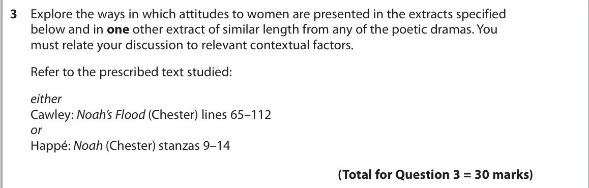 October 2020 Paper 3, question 3: Explore the ways in which attitudes to women are presented in the extracts specified below and in one other extract of similar length from any of the poetic dra