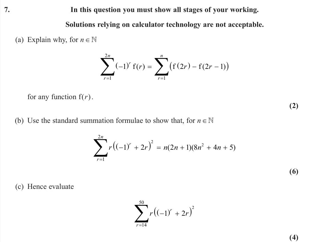 June 2023 Core Pure 1, question 7: In this question you must show all stages of your working. Solutions relying on calculator technology are not acceptable. (a) Explain why, for n ∈    1 2 2 1