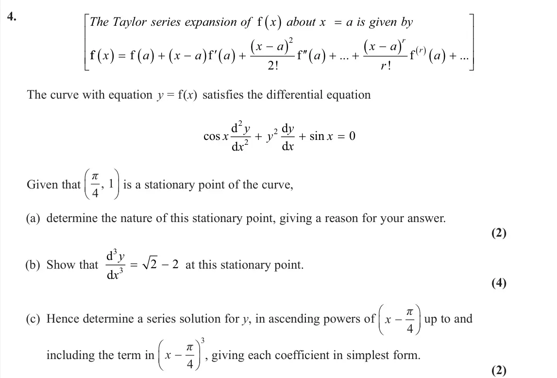 June 2024 Further Pure 1, question 4: The Taylor series ansion of x about x a is given by f exp f f f f f x a x a a x a a x a r a r r      2 2! ... ! ...           The curve with equ