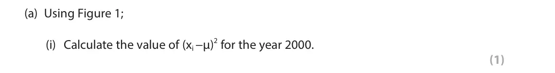 June 2025 Paper 1, question 1(a)(i): Calculate the value of (xi −µ)2 for the year 2000. (1) 1 Study Figure 1 which shows significant earthquake events in California, 1999–2022. (Magnitude-Mean)2 Da