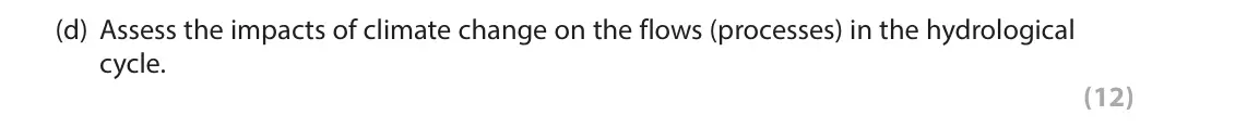 November 2021 Paper 1, question 4(d): Assess the impacts of climate change on the flows (processes) in the hydrological cycle. (12) SECTION C The following resources relates to Question 4. 7 000 ACT