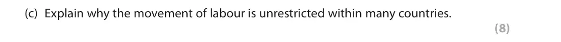 June 2018 Paper 2, question 6(c): Explain why the movement of labour is unrestricted within many countries. (8) The following resource relates to Question 6b. Figure 5 A postage stamp from 1981 