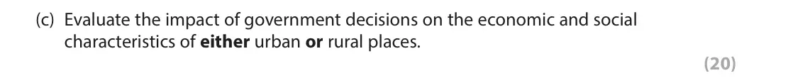 June 2022 Paper 2, question 3(c): Evaluate the impact of government decisions on the economic and social characteristics of either urban or rural places. (20) SECTION B The following resource re