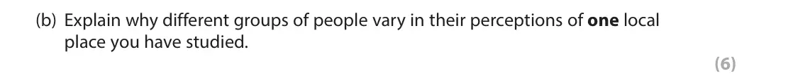 June 2022 Paper 2, question 4(b): Explain why different groups of people vary in their perceptions of one local place you have studied. (6) The following resource relates to Question 4. Broomhil