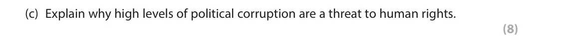 June 2022 Paper 2, question 5(c): Explain why high levels of political corruption are a threat to human rights. (8) The following resource relates to Question 5b. fertility rate* 7 6 5 4 3 2 1 0
