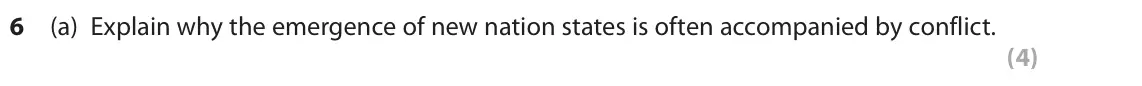 October 2020 Paper 2, question 6(a): Explain why the emergence of new nation states is often accompanied by conflict. (4) The following resource relates to Question 6(b). Total population in millio