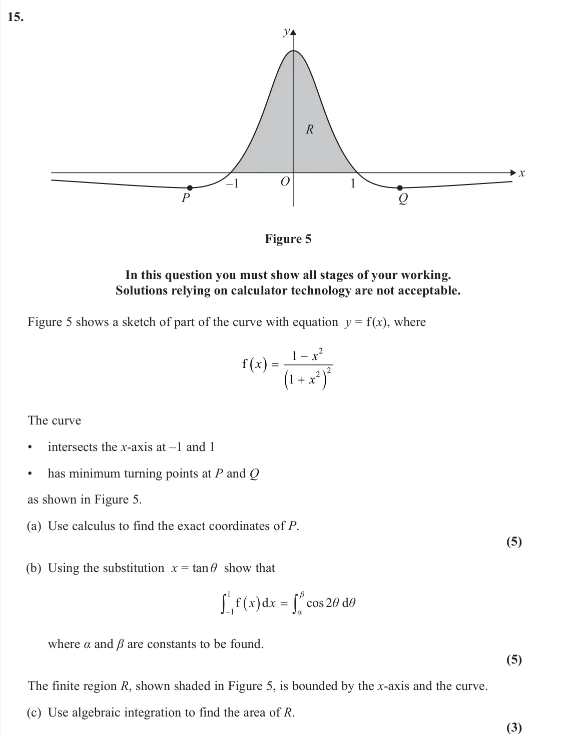 June 2025 Pure 2, question 15: R y x P Q O –1 1 Figure 5 In this question you must show all stages of your working. Solutions relying on calculator technology are not acceptable. Figure 5 sho