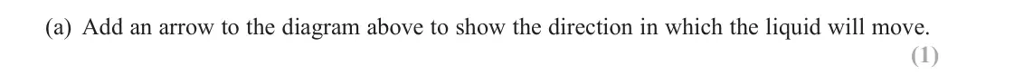 June 2017 Paper 1, question 14(a): Add an arrow to the diagram above to show the direction in which the liquid will move. (1)