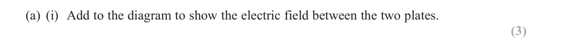 June 2024 Paper 1, question 15(a)(i): Add to the diagram to show the electric field between the two plates. (3)