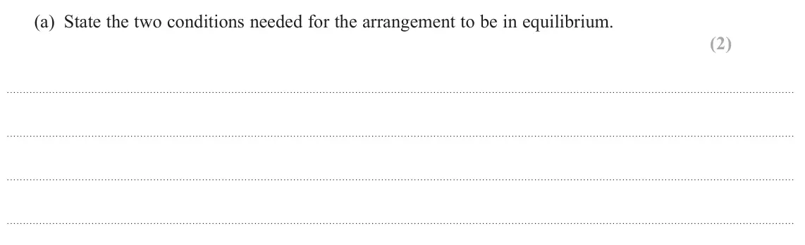 June 2025 Paper 1, question 12(a): State the two conditions needed for the arrangement to be in equilibrium. (2)