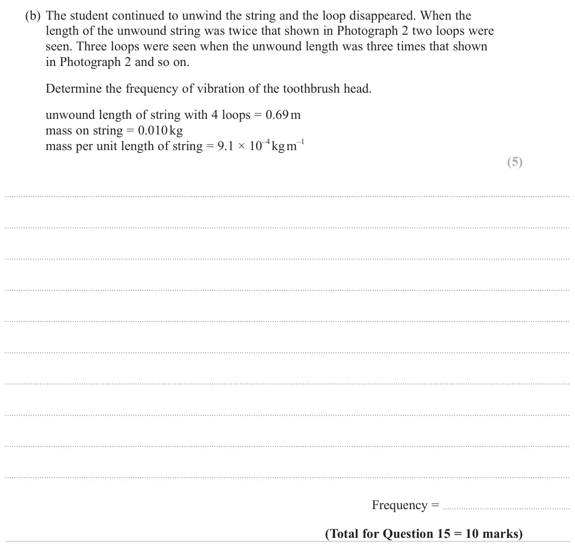 June 2024 Paper 2, question 15(b): The student continued to unwind the string and the loop disappeared. When the length of the unwound string was twice that shown in Photograph 2 two loops were s