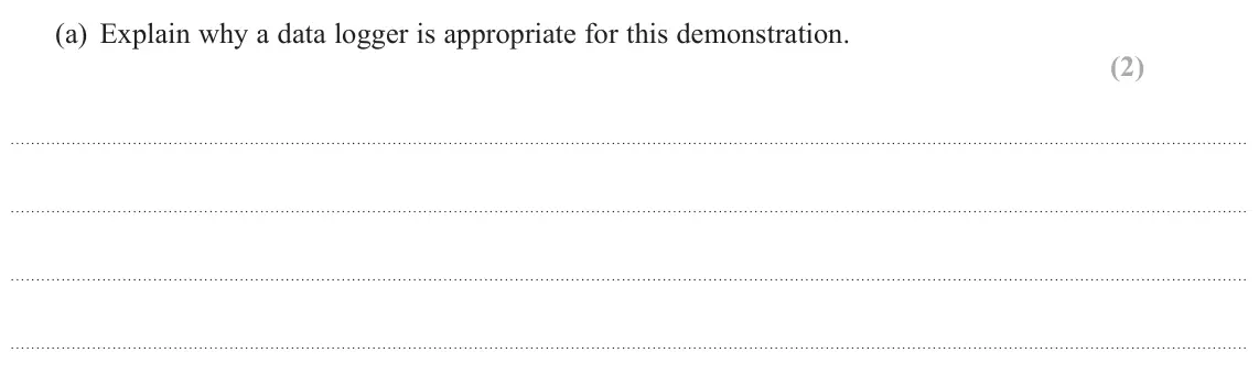 June 2017 Paper 3, question 7(a): Explain why a data logger is appropriate for this demonstration. (2)