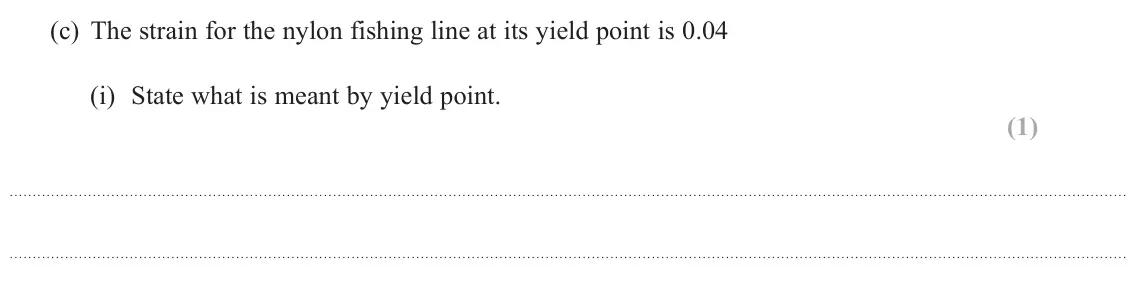 June 2024 Paper 3, question 1(c)(i): State what is meant by yield point. (1)
