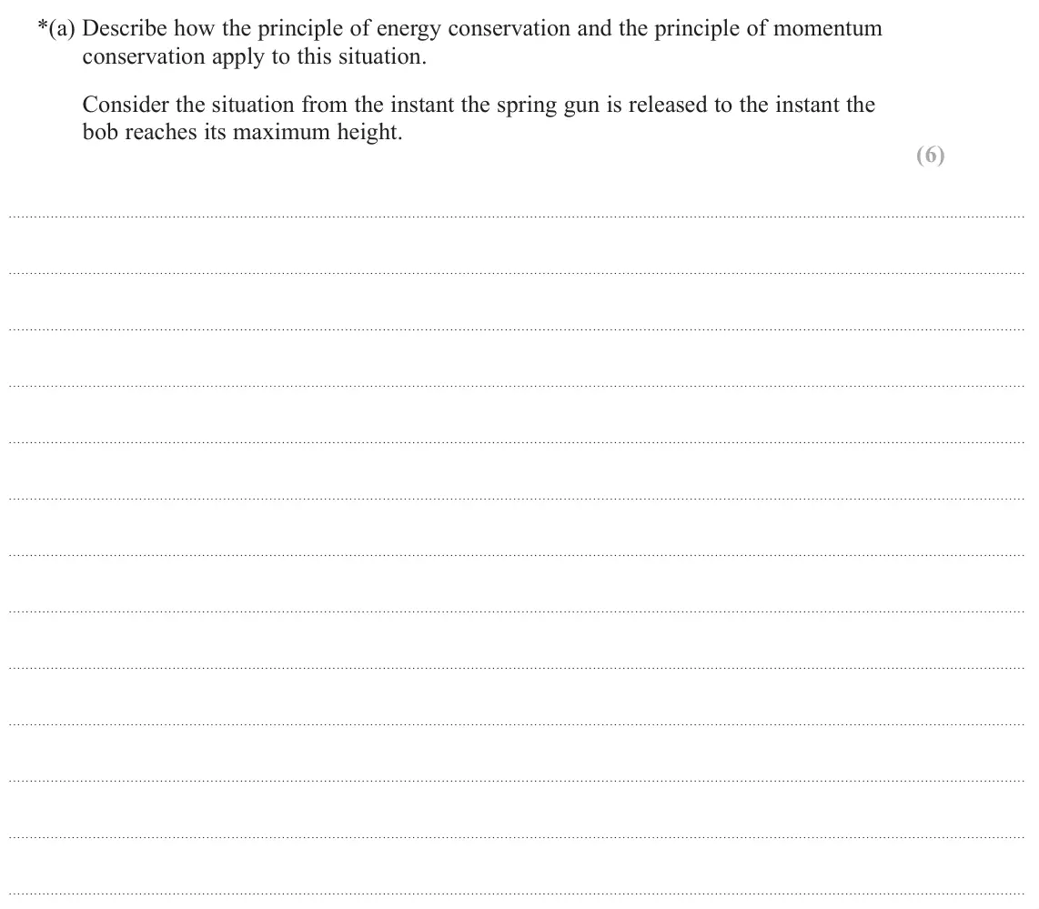 June 2024 Paper 3, question 8(a): Describe how the principle of energy conservation and the principle of momentum conservation apply to this situation. Consider the situation from the instant th