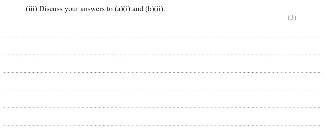 November 2021 Paper 3, question 8(b)(iii): Discuss your answers to (a)(i) and (b)(ii). (3)