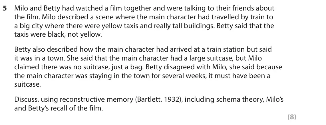 June 2023 Paper 1, question 5: Milo and Betty had watched a film together and were talking to their friends about the film. Milo described a scene where the main character had travelled by tr