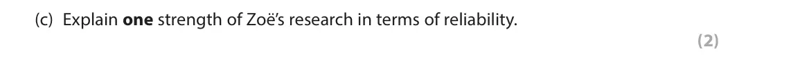 November 2021 Paper 1, question 10(c): Explain one strength of Zoë’s research in terms of reliability. (2) 10 Zoë investigated the use of operant conditioning in training two different animals. She t