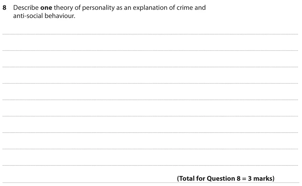 June 2022 Paper 2, question 8: Describe one theory of personality as an explanation of crime and anti-social behaviour.