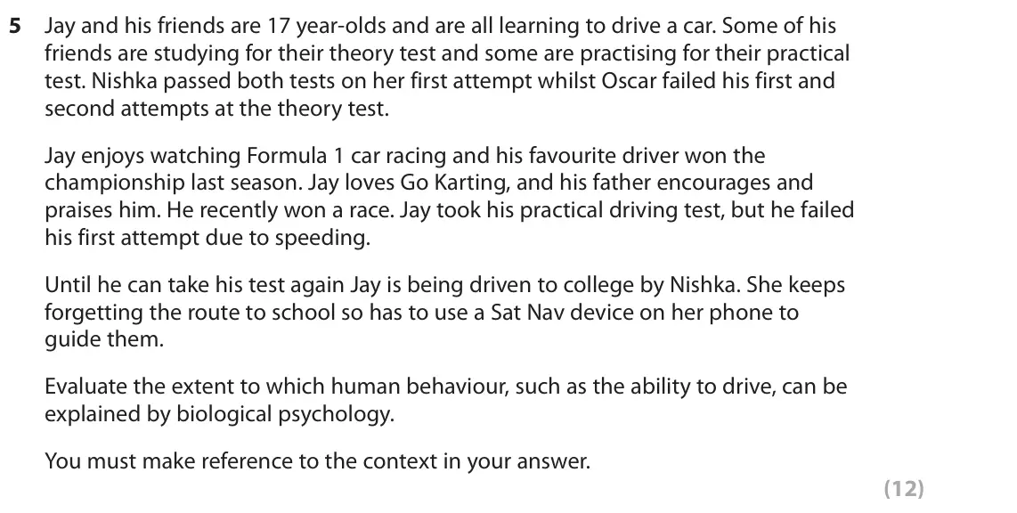 June 2022 Paper 3, question 5: Jay and his friends are 17 year-olds and are all learning to drive a car. Some of his friends are studying for their theory test and some are practising for the