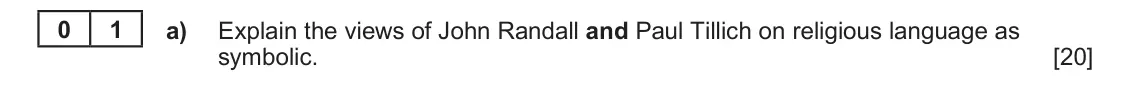 June 2022 Component 2, question 1(a): Explain the views of John Randall and Paul Tillich on religious language as symbolic.