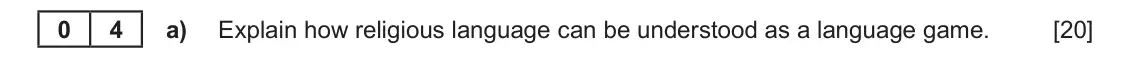 Autumn 2020 Component 2, question 4(a): Explain how religious language can be understood as a language game.
