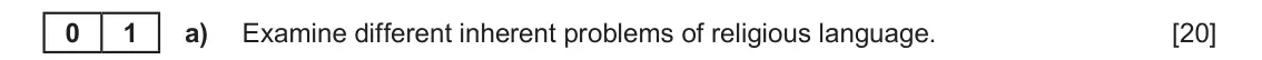 Autumn 2021 Component 2, question 1(a): Examine different inherent problems of religious language. 0 1