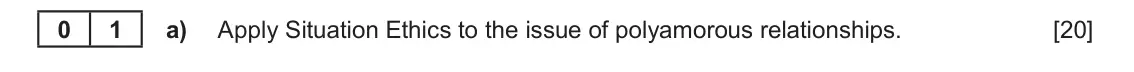 Autumn 2020 Component 3, question 1(a): Apply Situation Ethics to the issue of polyamorous relationships.