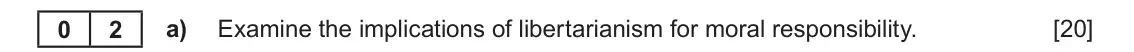Autumn 2021 Component 3, question 2(a): Examine the implications of libertarianism for moral responsibility.